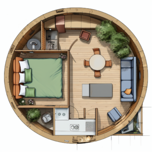 Circular glamping pod layout