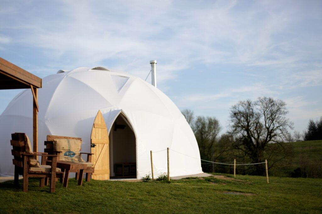 In the stix, Geo dome in Rutland . the dome is covered with a protective white covering